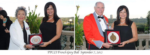 The unveiling of the PPCLI Battle Honours Plate and the Marguerite Cap Badge Plate during the PPCLI French Grey Ball on Sept. 7, 2012.